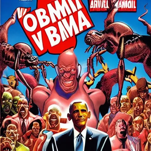 Prompt: comic book cover of'obama vs the giant ants ', art by alex ross
