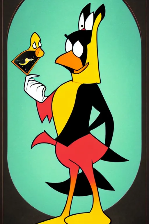 Image similar to epic professional digital art of'fool tarot card with daffy duck ', painted, stunning, artistic, art nouveau, impressive, best on artstation, cgsociety, much wow, masterpiece