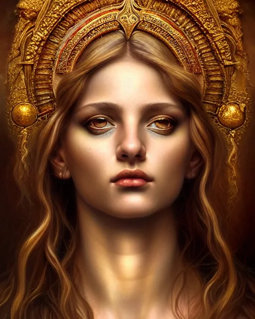 Image similar to portrait of the beautiful young aphrodite's goddess, unusual beauty, esoteric, outher worldly colours, head in focus, fantasy art, ornamental, intricate, elegant, highly detailed hyperrealistic painting, artstation, concept art, painterly, golden ratio, sharp focus, illustration, art by tomasz alen kopera