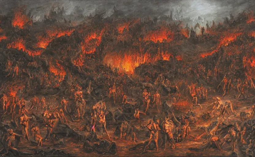 Image similar to hell landscape with people suffering