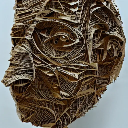 Image similar to a cut paper sculpture that looks like william shatter as captain kirk