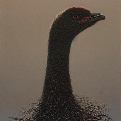 Image similar to an emu as a zdzisław beksinski painting