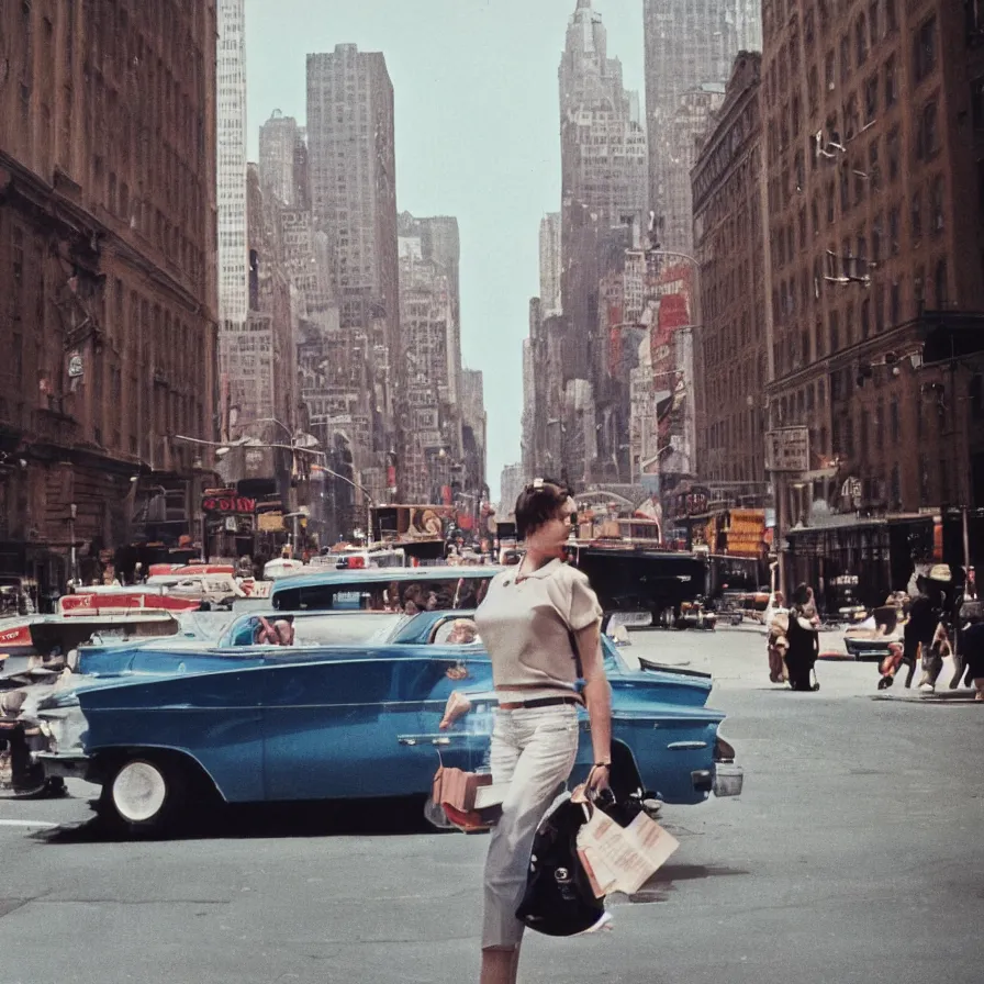 Image similar to street photography in new york from the 1 9 6 0 s, ultra detailed hyper realistic lifelike, photographed on colour film, photo taken with ektachrome, featured on unsplash