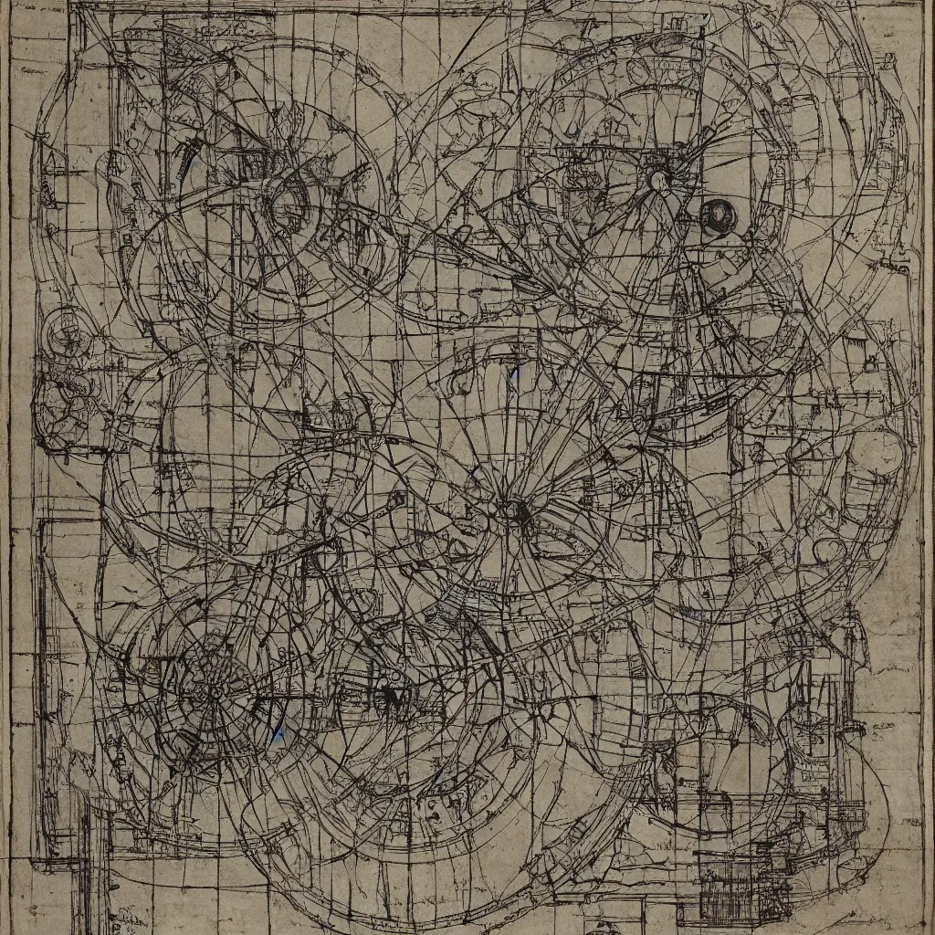 Image similar to a blueprint of time machine by da vinci