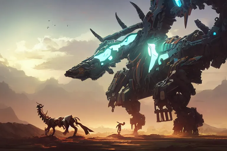 Image similar to grimhorn fanghorn machine mecha animal beast robot of horizon forbidden west horizon zero dawn bioluminiscence, behance hd by jesper ejsing, by rhads, makoto shinkai and lois van baarle, ilya kuvshinov, rossdraws global illumination