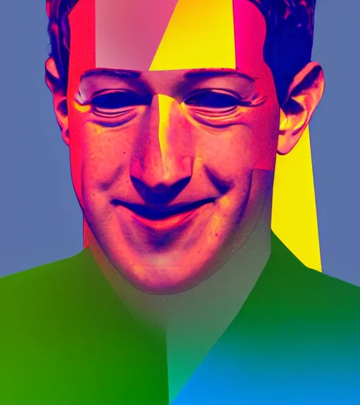 Image similar to cubist portrait of mark zuckerberg cutout digital illustration cartoon colorful beeple