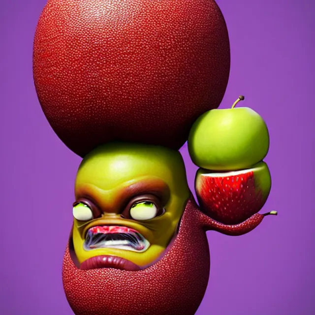 Image similar to bizarre cartoon fruit figurine that looks just like samuel l jackson as a fruit, by naoto hattori 8 k, fruit eyes, fruit world, beautiful intricate painting, hyper realistic, octane render