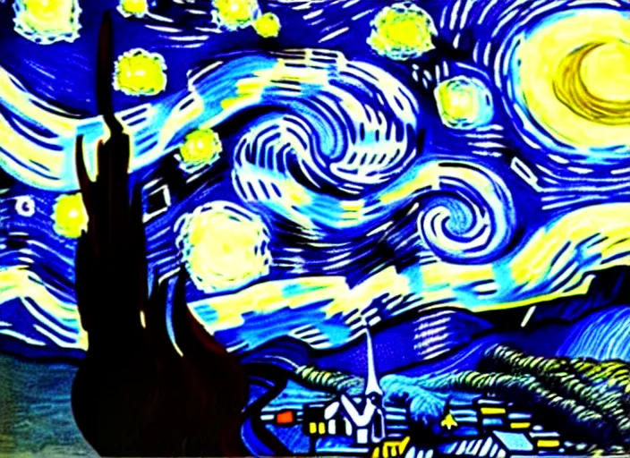 Image similar to starry night vii poster but the black is white and the dark blue is light, deep detailed