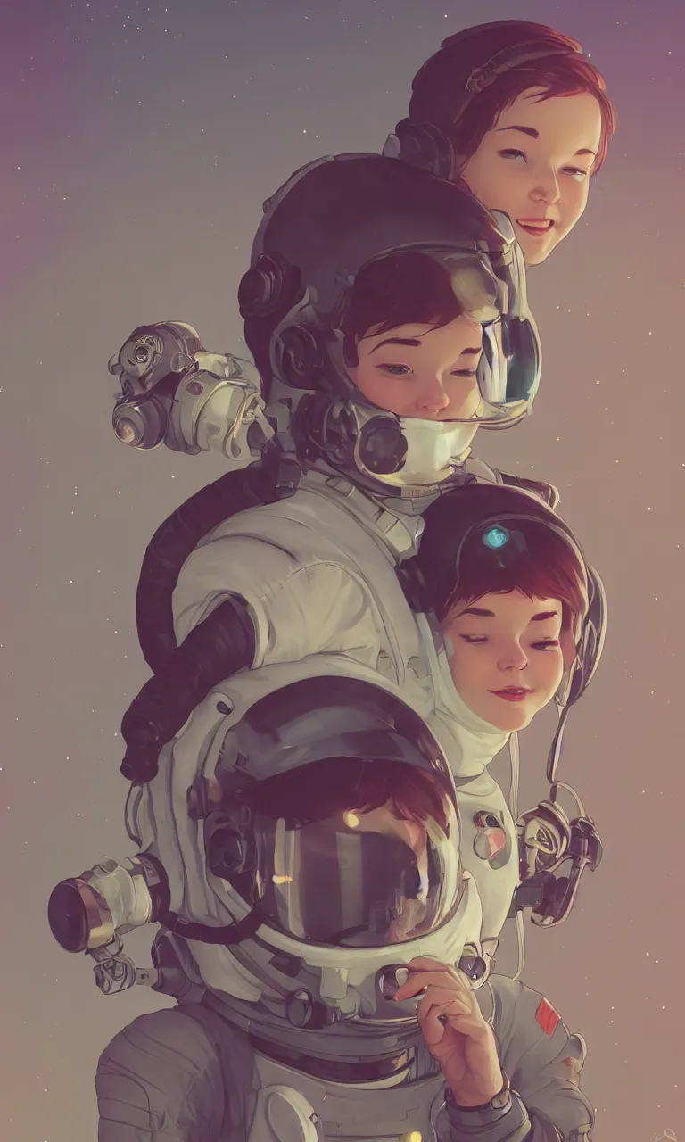 Image similar to cute pixie bjork taking charge in an astronaut suit, a look of wonder on her face, ambient lighting, 4 k, lois van baarle, ilya kuvshinov, rossdraws, alphonse mucha, jung gi kim, artstation