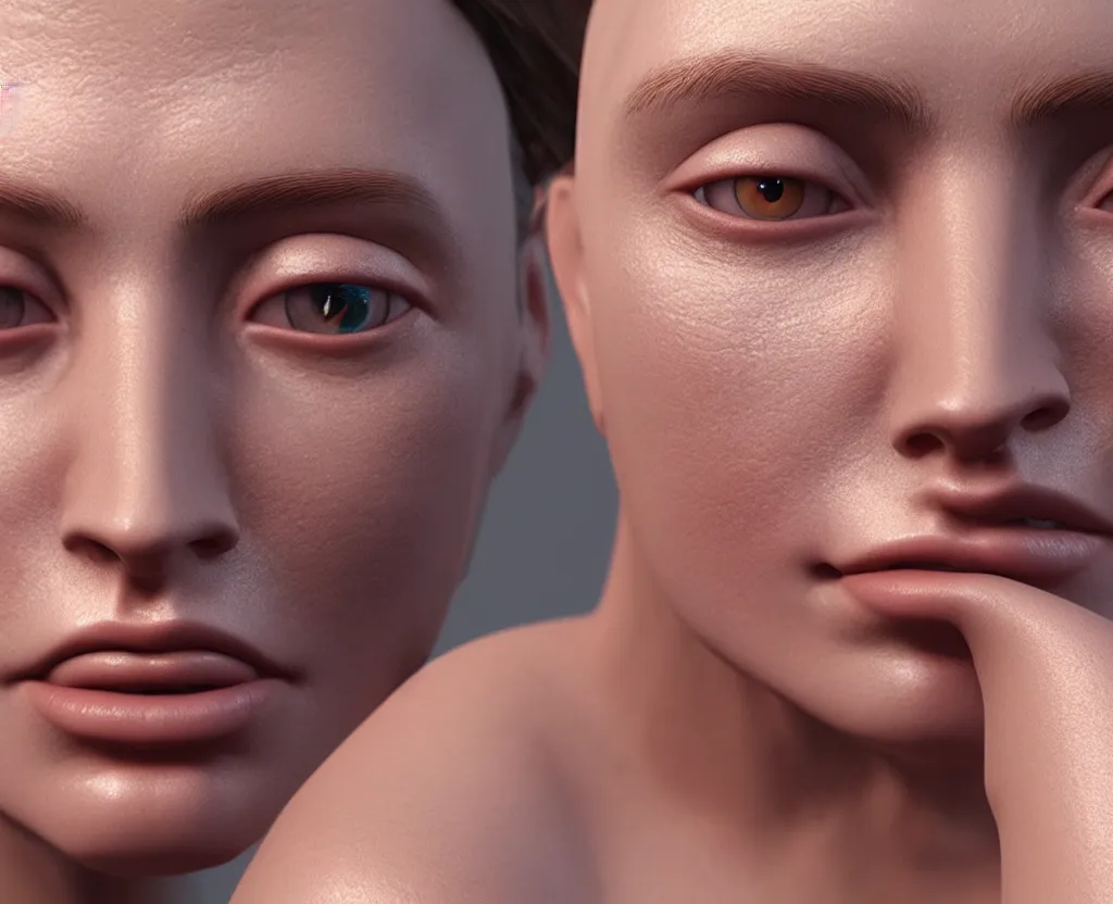 Prompt: realistic skin rendering with pores and flexible skin, hyperrealistic rendering, photorealism, octane, redshift