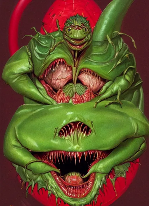 Prompt: portrait of Audrey II from Little Shop of Horrors (1986) in Society (1989), highly detailed, centered, solid color background, digital painting, artstation, concept art, smooth, sharp focus, illustration, artgerm, donato giancola, Joseph Christian Leyendecker, Les Edwards, Ed Repka, WLOP, Artgerm