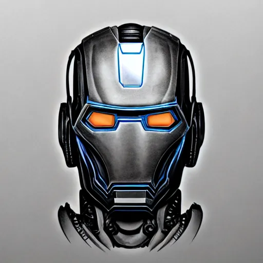 Image similar to steampunk, H.R. Giger design of Iron Man, showing full face and body, drawing on pencil, ornate, details, smooth, sharp focus, illustration, realistic, cinematic, artstation, award winning, rgb, ethereal blue lighting, 8K, H 1088