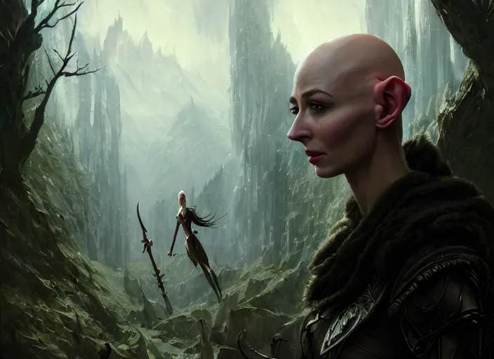 Prompt: highly detailed portrait of eva green as a bald tribal elf, in skyrim, stephen bliss, unreal engine, fantasy art by greg rutkowski, loish, rhads, ferdinand knab, makoto shinkai and lois van baarle, ilya kuvshinov, rossdraws, tom bagshaw, global illumination, radiant light, detailed and intricate environment