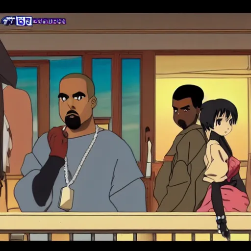 Image similar to screenshot of an episode of the kanye west anime series by studio ghibli