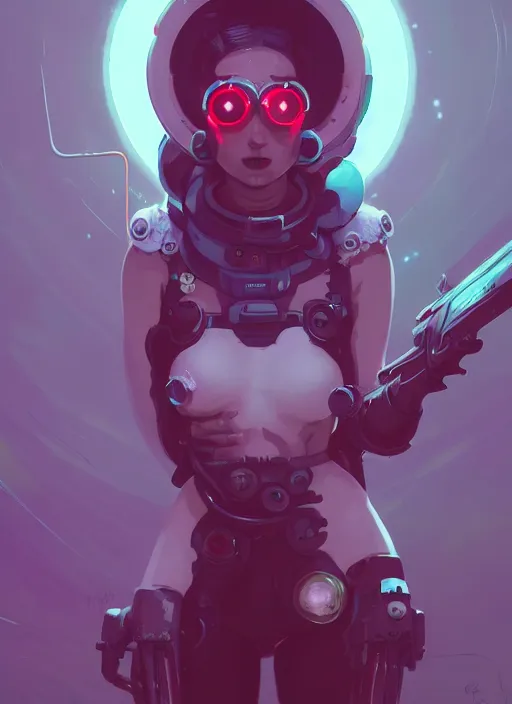 Prompt: portrait of cute octopus tentacle space girl with glowing red eyes, warhammer, cyberpunk by atey ghailan, by greg rutkowski, by greg tocchini, by james gilleard, by joe gb fenton, by in kaethe butcher, dynamic lighting, gradient light blue, brown, blonde cream and white color in scheme, grunge aesthetic, black background