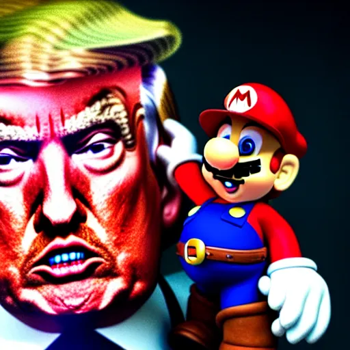 Image similar to uhd candid photo of hyperdetailed photorealistic donald trump dressed as super mario. correct face, cinematic lighting, photo by annie leibowitz, and steve mccurry.