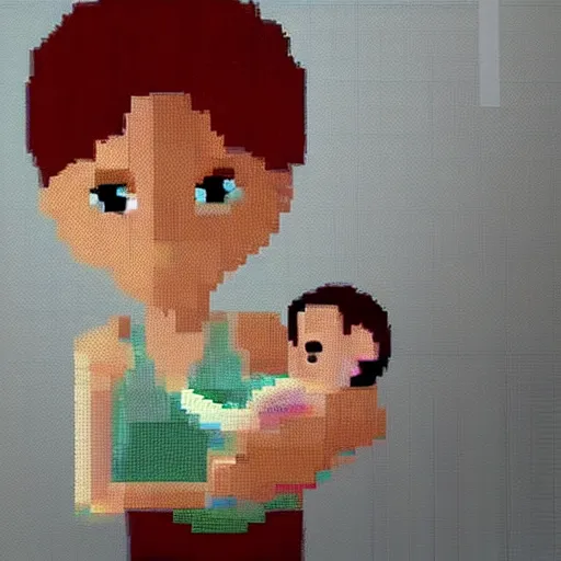 Image similar to mother upset about her glitchy pixel - sorted baby. posted to facebook mommy group.