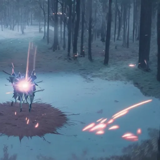 Image similar to pokemon battle by greg rutkowski cinematic cgi