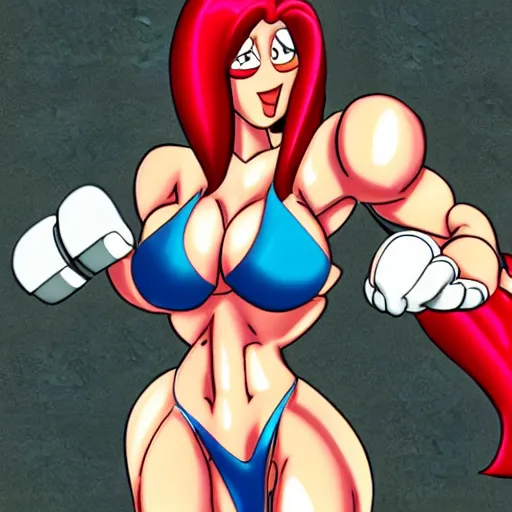 Prompt: jessica rabbit working out in a fintess gym, hd, anime, detailed