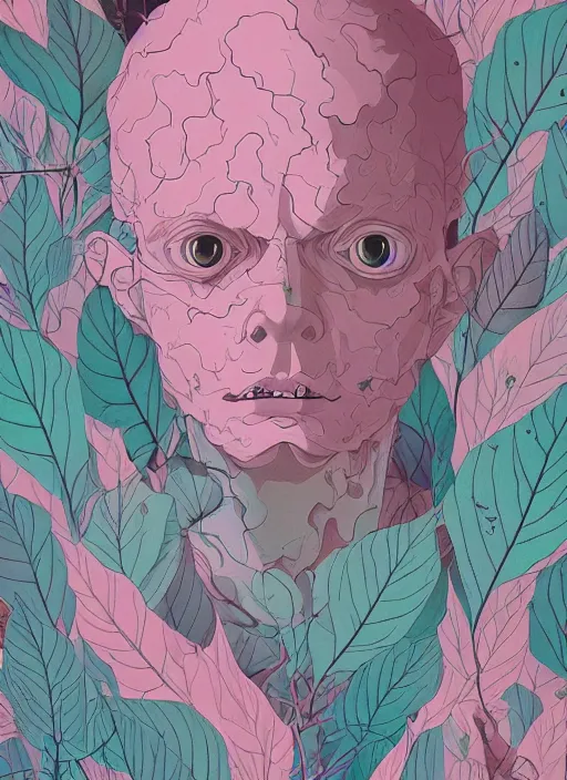 Image similar to portrait, nightmare anomalies, leaves by miyazaki, violet and pink and white palette, illustration, kenneth blom, mental alchemy, james jean, pablo amaringo, naudline pierre, contemporary art, hyper detailed