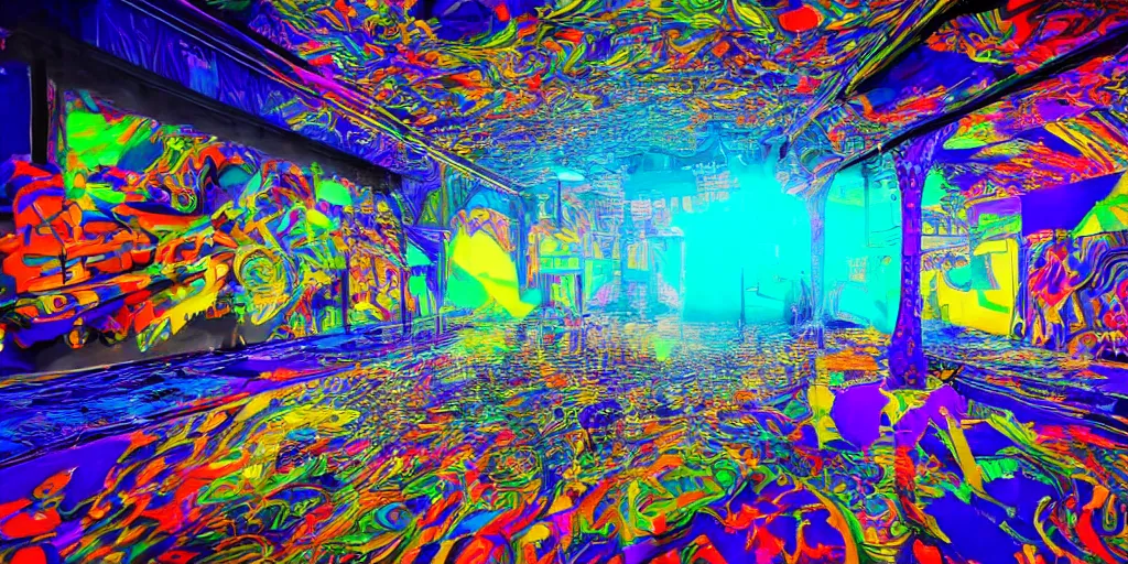 Image similar to backflip into a pool caustics lighting impressive colorful masterpiece graffiti hyper perspective textured detailed intricate