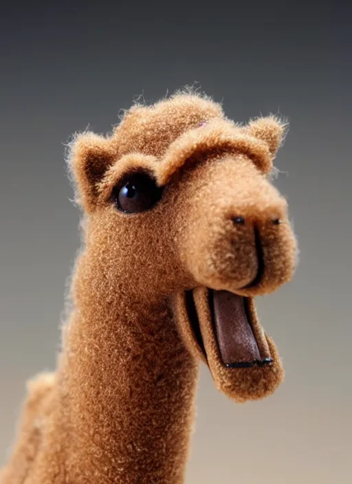 Image similar to 80mm resin detailed miniature of fluffy camel in desert, coca cola in camel head, Product Introduction Photos, 4K, Full body, simple background