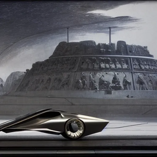 Image similar to sci-fi car and wall structure in the coronation of napoleon painting by Jacques-Louis David in the blade runner 2049 film and point cloud in the middle and everything in form of zaha hadid architects artwork by caravaggio unreal engine 5 keyshot octane lighting ultra high detail ultra hyper realism 8k 16k in plastic dark tilt shift full-length view