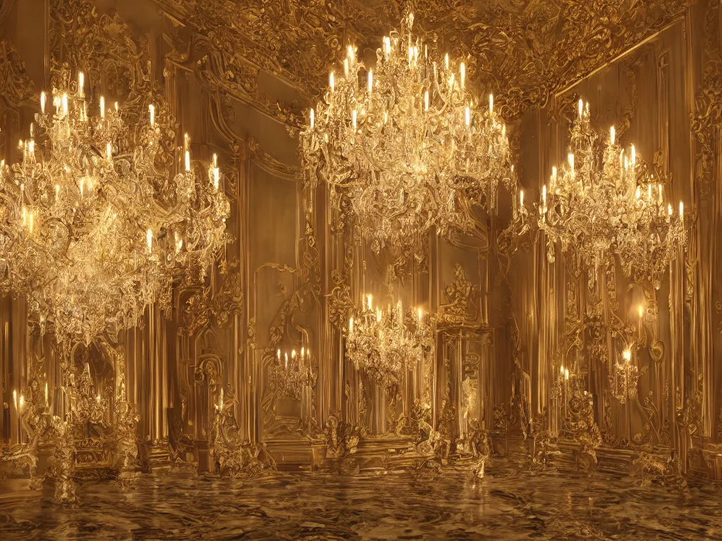 Image similar to hyper realistic photo of a luxury baroque room interior volumetric lights