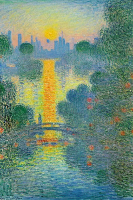 Image similar to tokio, illustration, in the style of claude monet