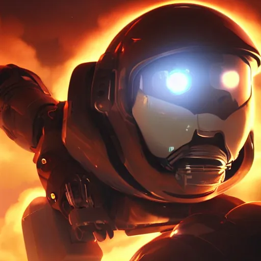 Image similar to front-facing portrait of a mecha astronaut entering hell with a broken air ship, cinematic lighting, epic