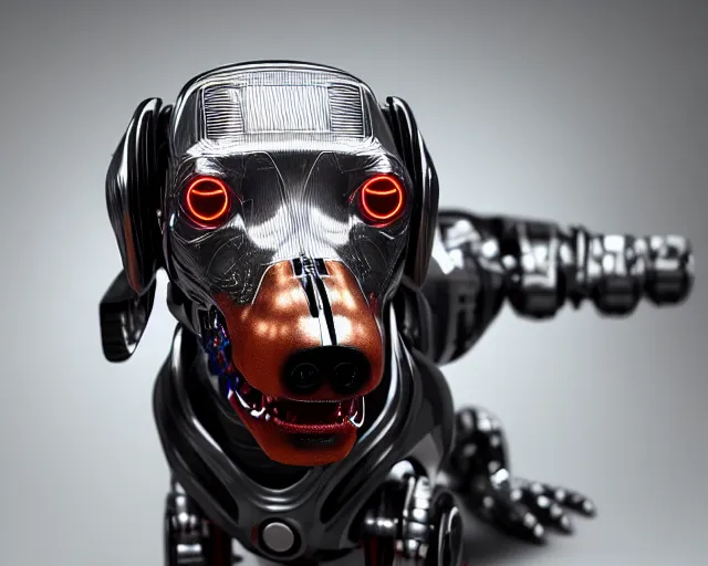 Image similar to terminator dachshund robot, mechanical, machine, octane render, concept art, sharp focus, hyper - realistic, intricate, detailed, eduard pronin, luka mivsek, ruan jia