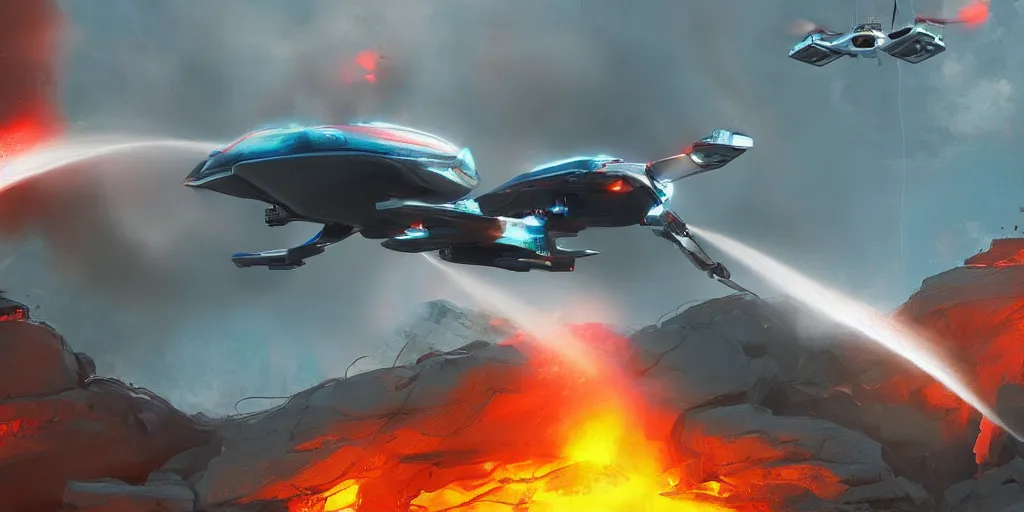 Image similar to futuristic drone putting out a fire with water, digital art, matte painting, artstation, concept art