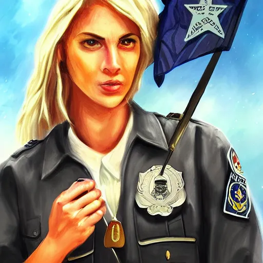 Prompt: american police tarot card, digital painting, ultradetailed, artstation, oil painting, ultradetailed, artstation