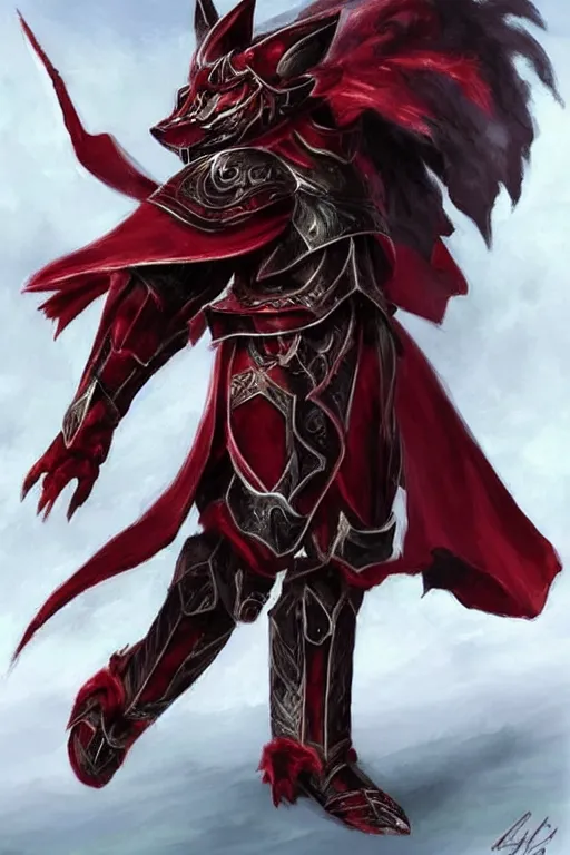 Image similar to elegant crimson wolf knight in armor, magic the gathering