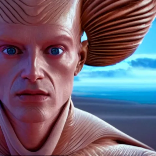 Prompt: a beautiful athletic male god alien with holographic skin, dune movie still, cinematic, beautiful, 8 k