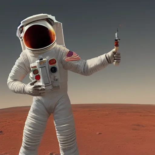 Image similar to redneck astronaut smoking a cigarette on mars detailed, cinematic photo, artstation