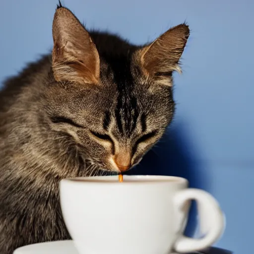 Image similar to a kiwi cat drinking coffee