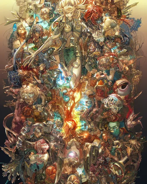 Image similar to anatomy of God by Yoshitaka Amano 4k hyper detailed trending on artstation