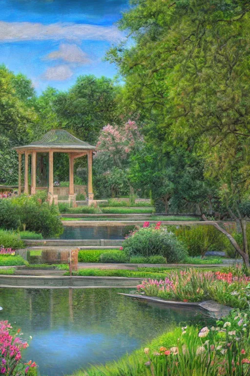 Image similar to mcgovern centennial gardens in houston, oil on canvas, intricate, landscape, 8 k highly professionally detailed, hdr, cgsociety