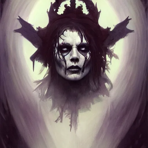 Prompt: Johny Depp as an undead Lich necromancer, Magic the Gathering art, undead facial features, art by greg rutkowski and alphonse mucha, highly detailed, digital painting, matte painting, concept art, illustration, oppressive lighting, trending on artstation, very detailed