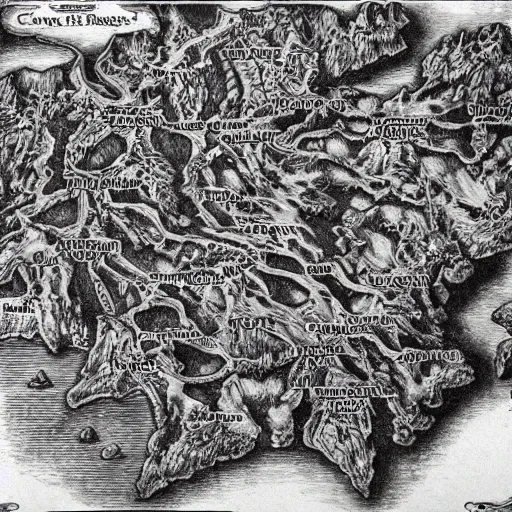 Image similar to old vintage dark fantasy map, horror, nightmare, extremely detailed, elden ring