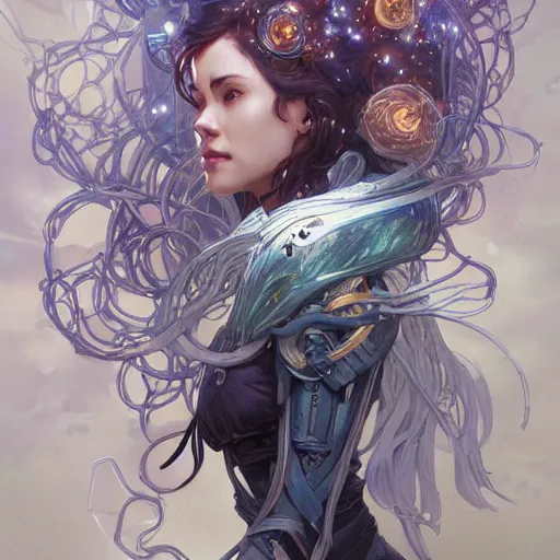 Image similar to ! dream cyborg druid entanglement milky way, epic lighting, sketch illustration, ultra detailed, art by artgerm and greg rutkowski and alphonse mucha