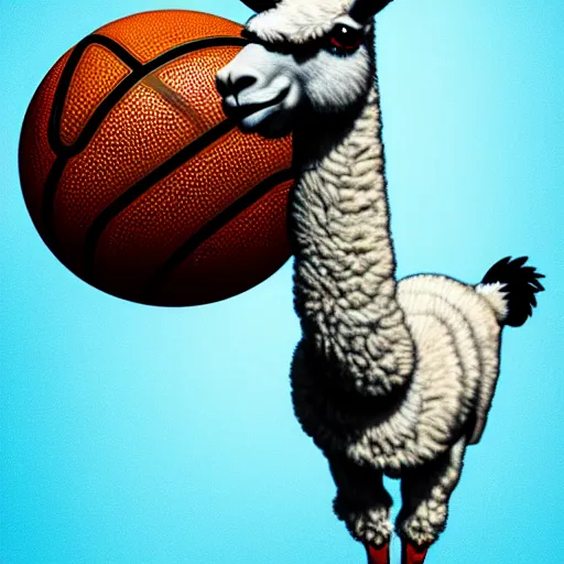 Prompt: a llama dunking a basketball, 4 k, digital art, high resolution, trending on artstation