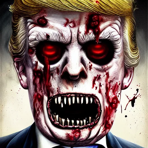 Image similar to portrait of donald trump as a zombie, 7 days to die zombie, fine art, award winning, intricate, elegant, sharp focus, cinematic lighting, digital painting, 8 k concept art, art by michael hussar, art by brom, art by z. w. gu, 8 k