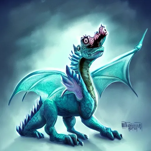 Prompt: A cute baby dragon mythological creature, Digital art, illustration, trend on artstation, horror, hdr