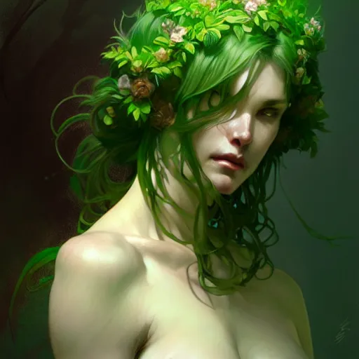 Prompt: Green Man, druid, fantasy, intricate, elegant, highly detailed, digital painting, artstation, concept art, smooth, sharp focus, illustration, art by Krenz Cushart and Artem Demura and alphonse mucha