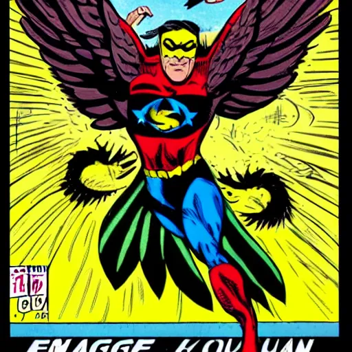 Prompt: comic book cover about superhero called'eagle man ', superhero with eagle mask and wings logo, issues 1, make like a real comic cover