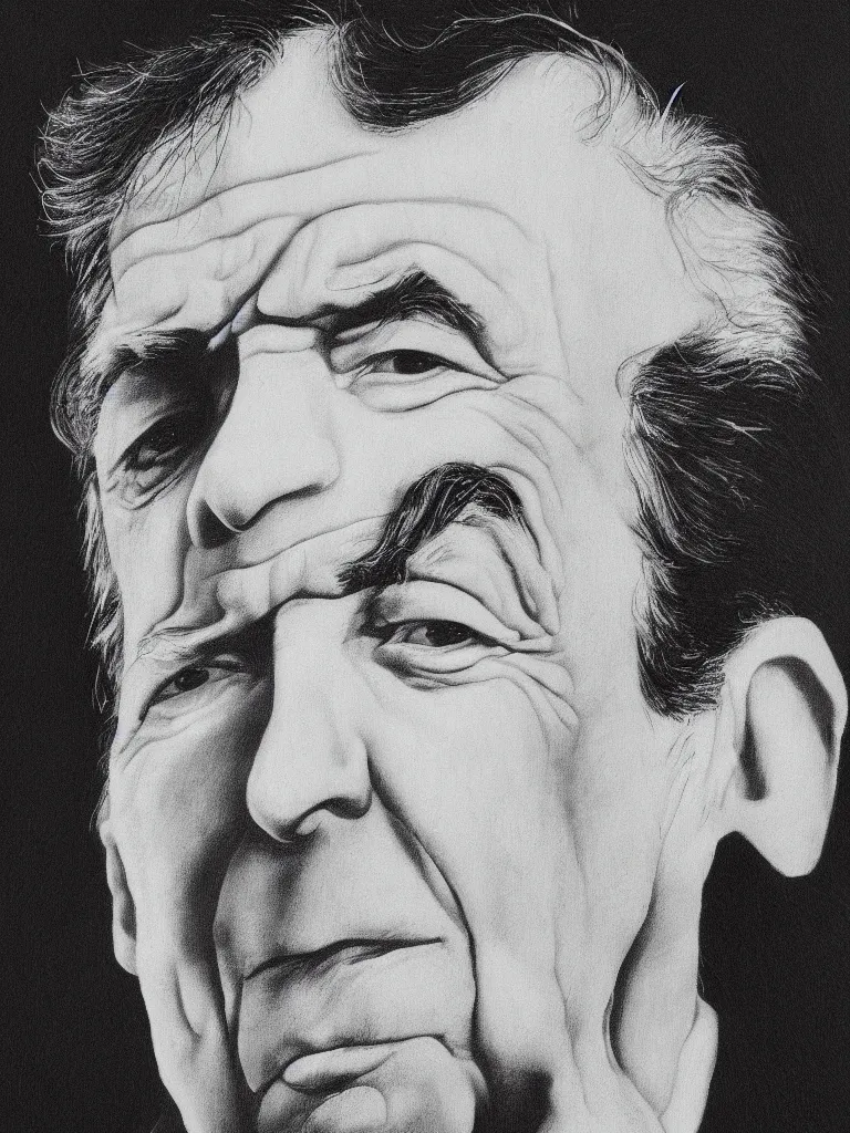 Image similar to a single line art portrait of writer leonard cohen.