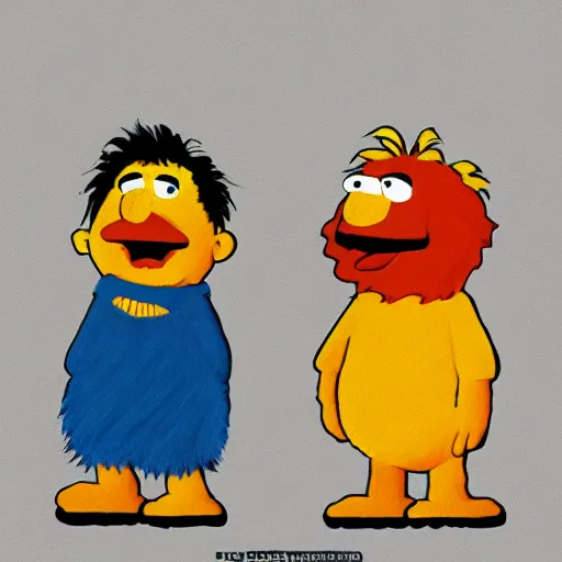 Prompt: UHD Bert and Ernie in Game of Thrones in the style of Miguel Vasquez