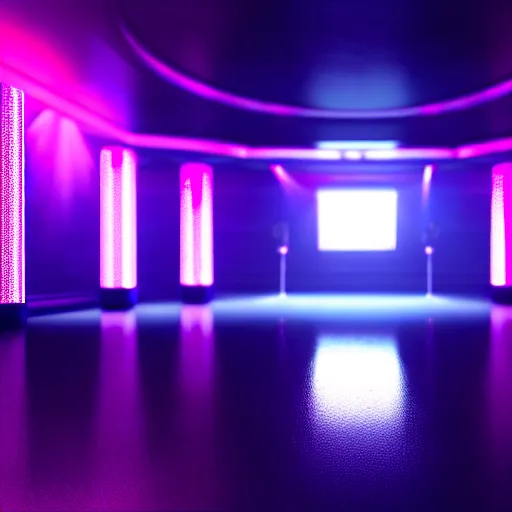 Image similar to the inside of magic city in atlanta, empty strip club, a stage with strip poles, empty stage, trending on artstation, depth field, unreal engine, cinematic, hyper realism, high detail, octane cinema 4 d render, a 2 4 cinematography, 8 k
